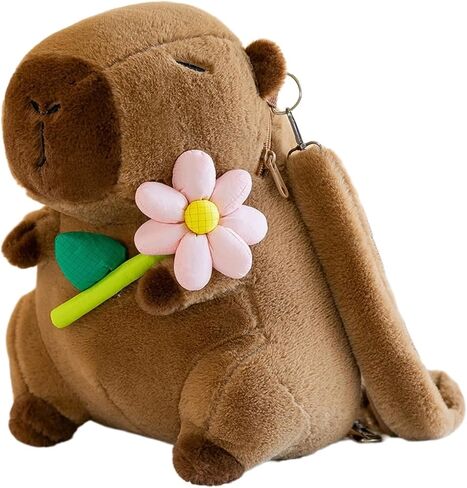 Capybara Bow Bowknot Orange Flower Lollipop Cute Plush Backpack Kawaii Cartoon Design for Women Ita Bag (Pink bow) in Saudi Arabia