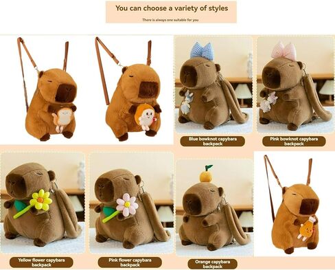 Capybara Bow Bowknot Orange Flower Lollipop Cute Plush Backpack Kawaii Cartoon Design for Women Ita Bag (Pink bow) in Saudi Arabia