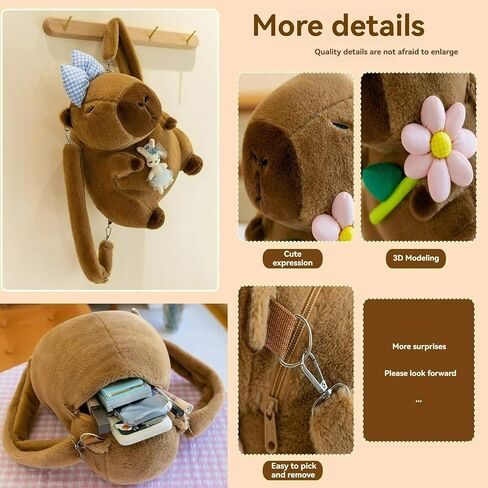 Capybara Bow Bowknot Orange Flower Lollipop Cute Plush Backpack Kawaii Cartoon Design for Women Ita Bag (Pink bow) in Saudi Arabia