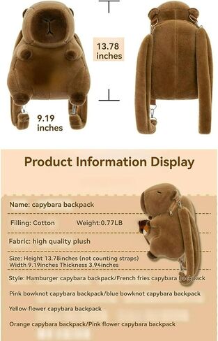 Capybara Bow Bowknot Orange Flower Lollipop Cute Plush Backpack Kawaii Cartoon Design for Women Ita Bag (Pink bow) in Saudi Arabia