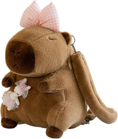 Capybara Bow Bowknot Orange Flower Lollipop Cute Plush Backpack Kawaii Cartoon Design for Women Ita Bag (Pink bow) in Saudi Arabia