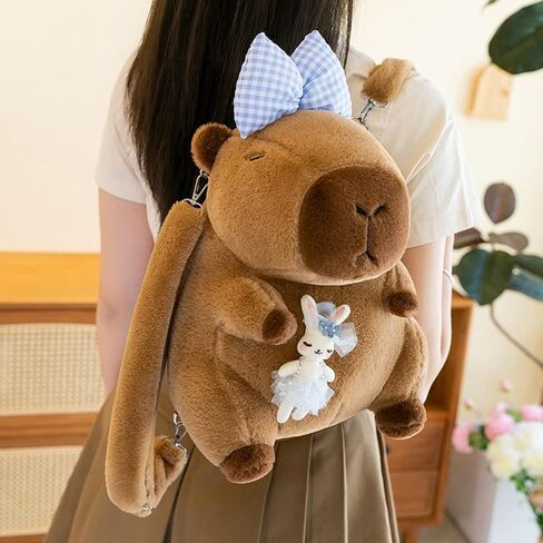 Capybara Bow Bowknot Orange Flower Lollipop Cute Plush Backpack Kawaii Cartoon Design for Women Ita Bag (Pink bow) in Saudi Arabia