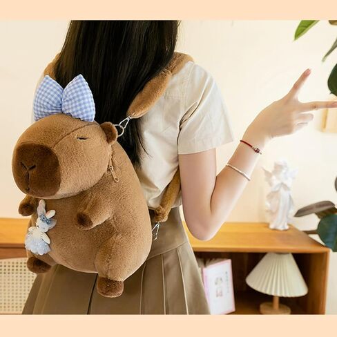 Capybara Bow Bowknot Orange Flower Lollipop Cute Plush Backpack Kawaii Cartoon Design for Women Ita Bag (Pink bow) in Saudi Arabia