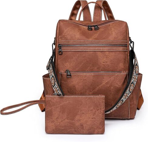Backpack Purse for Women, PU Leather Backpack Purse, Waterproof Anti-Theft Women Back pack, Fashion Multi-Pocket Travel Backpack Shoulder Bag Handbag With Clutch, Brown in Kuwait