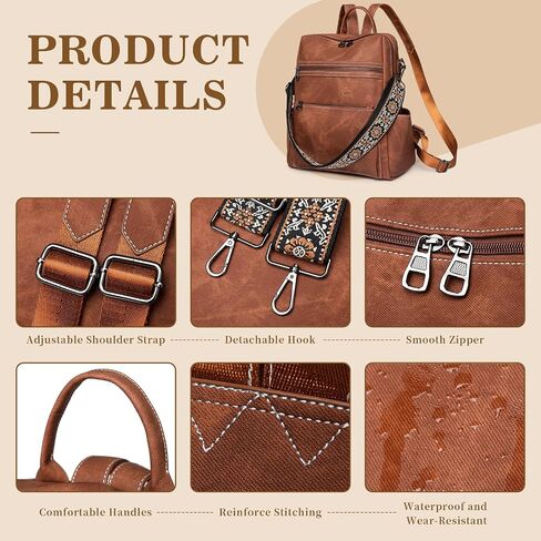 Backpack Purse for Women, PU Leather Backpack Purse, Waterproof Anti-Theft Women Back pack, Fashion Multi-Pocket Travel Backpack Shoulder Bag Handbag With Clutch, Brown in Kuwait