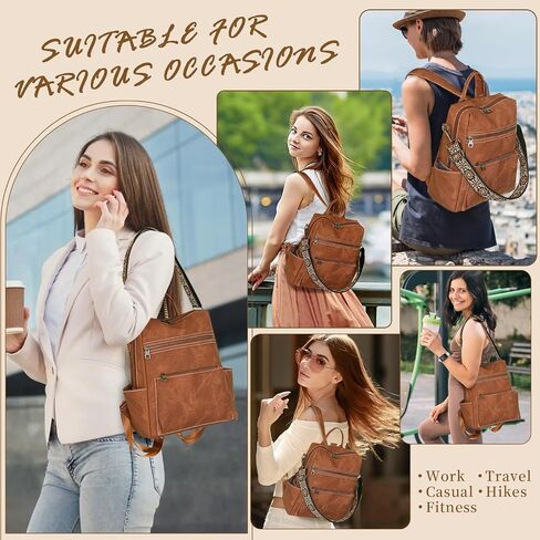 Backpack Purse for Women, PU Leather Backpack Purse, Waterproof Anti-Theft Women Back pack, Fashion Multi-Pocket Travel Backpack Shoulder Bag Handbag With Clutch, Brown in Kuwait