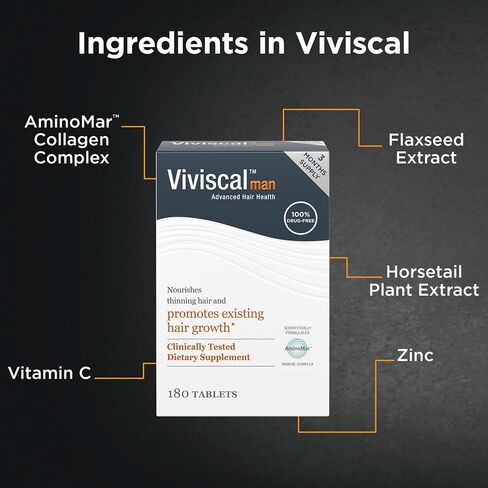 Viviscal Men's Hair Growth Supplements for Thicker, Fuller Hair Clinically Proven with Proprietary Collagen Complex 180 Tablets - 3 Month Supply in Saudi Arabia