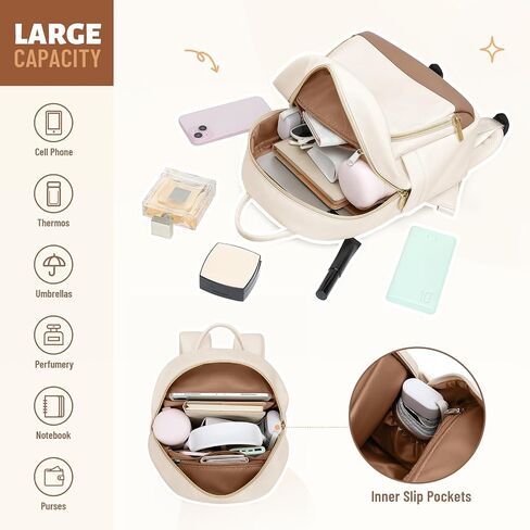 Small Backpack for Women Waterproof Stylish Mini Backpack Daypack Purses Cute Bookbag for Casual College Travel Daily,fit 10.9Inch iPad,Beige in Saudi Arabia