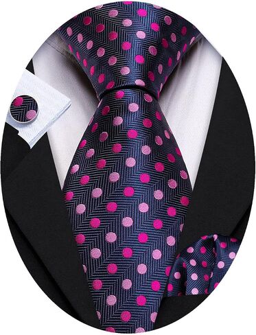 Barry.Wang Ties for Men Silk Tie Sets Polka Dot Woven Necktie Pocket Square Cufflinks Business Wedding in Saudi Arabia