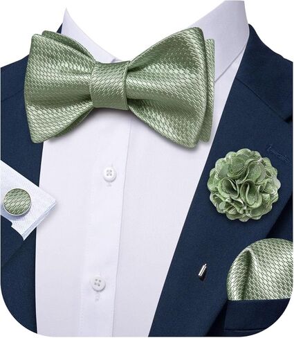 YOHOWA Mens Bow Tie Set with Lapel Pin Brooch Pink Silk Self Tie Bowtie Handkerchief Cufflinks Formal Wedding Party Prom in Kuwait