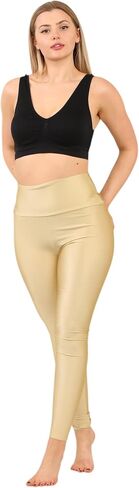 Loxdonz Women's Shiny Leggings High Waist Neon Leggings Disco Pants Yoga Sports Legging Tights in Saudi Arabia