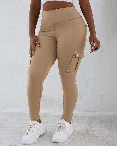 CHICME Women High Waist Cargo Leggings Seamless Workout Leggings Tummy Control Yoga Pants with Pocket in Saudi Arabia