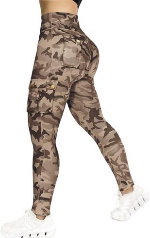 Chicme Women High Weist Cargo Stemgings سلس طماق تجريب طماق البطن السيطرة على السراويل اليوغا مع جيب in Kuwait