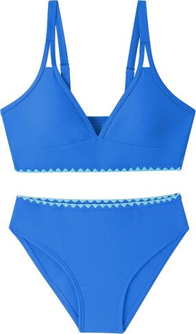Girls Swimsuits V-Neck Double Strap Design Cute Girls Bikini Swim Two Piece Sets with Chest Pad in Saudi Arabia