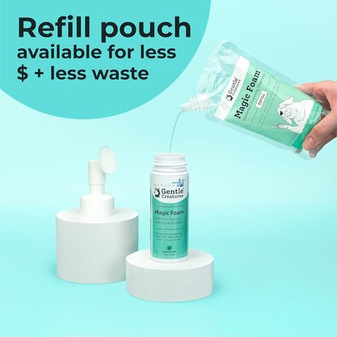 GENTLE CREATURES Magic Foam - Sulfate-Free, Waterless Shampoo Paw Cleaner for Dogs, Cats, Pets - Dry Shampoo, Foot Cleaner Brush - with Orange, Odor Control Wash - Good for Puppy (Refill Pouch) in Saudi Arabia