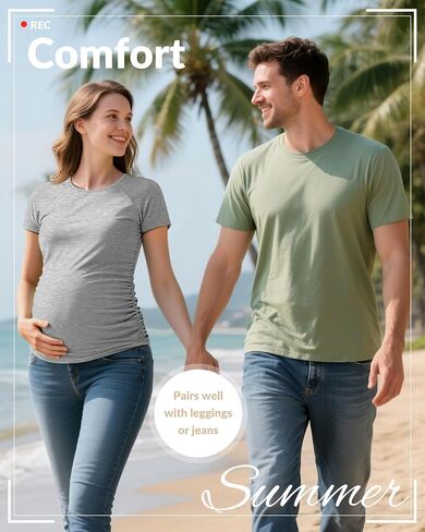 Ficerd 5 Pack Women's Maternity Shirts Short Sleeve Side Ruched Pregnancy Tops Raglan Cotton Tee Tunic Casual Mama Clothes in Saudi Arabia