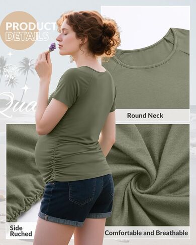 Ficerd 5 Pack Women's Maternity Shirts Short Sleeve Side Ruched Pregnancy Tops Raglan Cotton Tee Tunic Casual Mama Clothes in Saudi Arabia