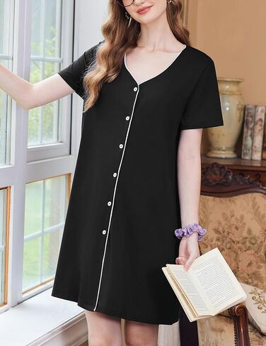 Ekouaer Lightgowns for Women 3 Pack Staints Button Button Down Pajama Dress Fress Short Sleeve Sleepwear Nightdress in Kuwait