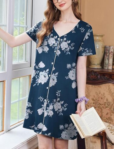 Ekouaer Nightgowns for Women 3 Pack Sleep Shirts Button Down Pajama Dress Short Sleeve Nightshirt Sleepwear Nightdress in Kuwait