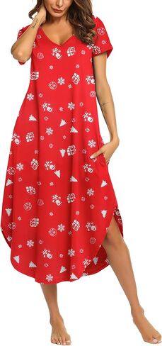Ekouaer Lightgowns for Women v Neck Nightshirts Short Soft Sleepwear Seide Side Side Splish in Kuwait