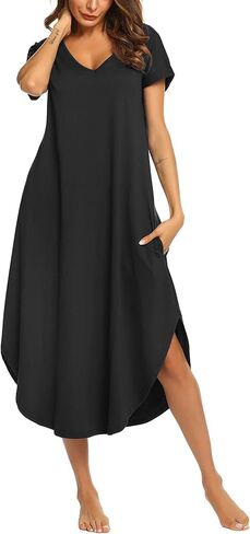Ekouaer Lightgowns for Women v Neck Nightshirts Short Soft Sleepwear Seide Side Side Splish in Kuwait