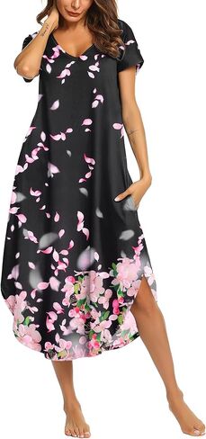Ekouaer Lightgowns for Women v Neck Nightshirts Short Soft Sleepwear Seide Side Side Splish in Kuwait