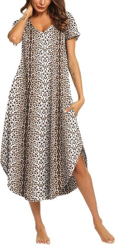 Ekouaer Lightgowns for Women v Neck Nightshirts Short Soft Sleepwear Seide Side Side Splish in Kuwait
