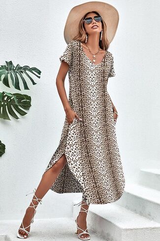 Ekouaer Lightgowns for Women v Neck Nightshirts Short Soft Sleepwear Seide Side Side Splish in Kuwait