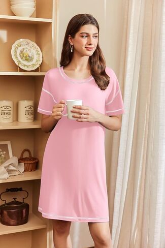 Ekouaer Nightgowns for Women Soft Sleep Shirt Short Sleeve Night Shirt Oversized Sleepwear Comfy Sleep Dress in Kuwait