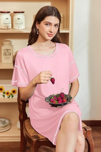 Ekouaer Nightgowns for Women Soft Sleep Shirt Short Sleeve Night Shirt Oversized Sleepwear Comfy Sleep Dress in Kuwait