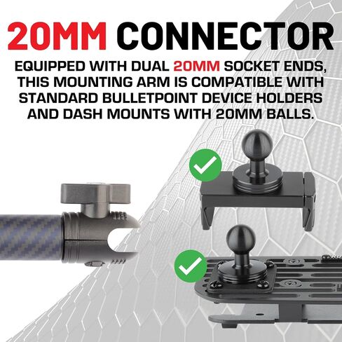 Bulletpoint Mounting Solutions Dash Mount 4.7" Arm Compatible with iPhone and Android Smartphones - Fits 20mm Attachment Ball (Matte Black Carbon Fiber) in Saudi Arabia