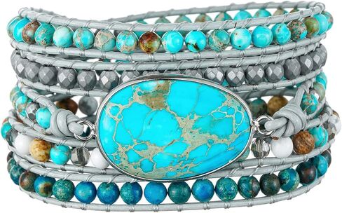 Plumiss Women Boho Handmade Natural Stone Crystal Leather Bead Wrap Bracelets Collection in Saudi Arabia