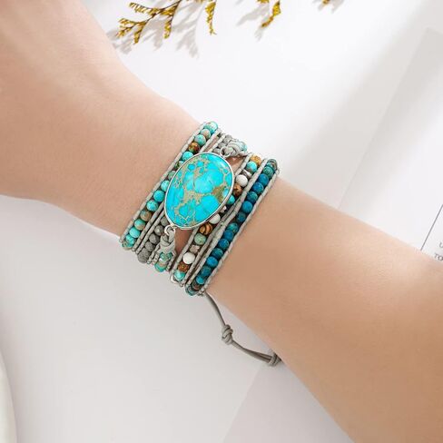 Plumiss Women Boho Handmade Natural Stone Crystal Leather Bead Wrap Bracelets Collection in Saudi Arabia