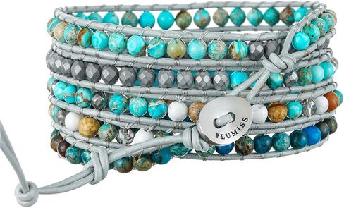 Plumiss Women Boho Handmade Natural Stone Crystal Leather Bead Wrap Bracelets Collection in Saudi Arabia