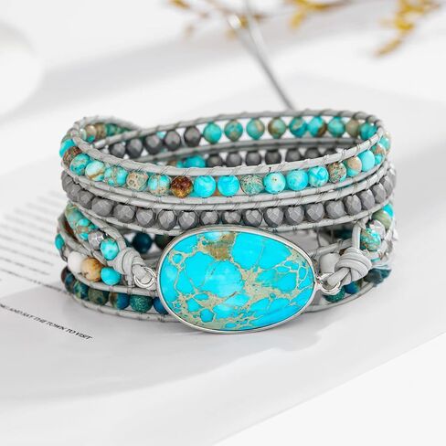 Plumiss Women Boho Handmade Natural Stone Crystal Leather Bead Wrap Bracelets Collection in Saudi Arabia