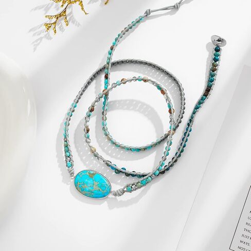 Plumiss Women Boho Handmade Natural Stone Crystal Leather Bead Wrap Bracelets Collection in Saudi Arabia