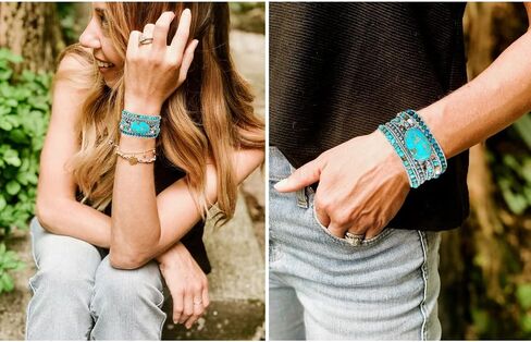 Plumiss Women Boho Handmade Natural Stone Crystal Leather Bead Wrap Bracelets Collection in Saudi Arabia
