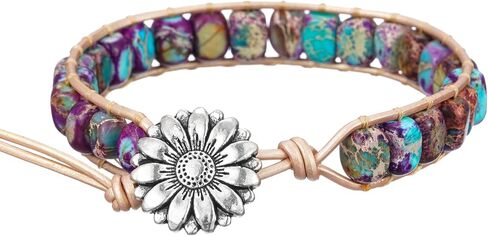 Plumiss Women Boho Handmade Natural Stone Crystal Leather Bead Wrap Bracelets Collection in Saudi Arabia