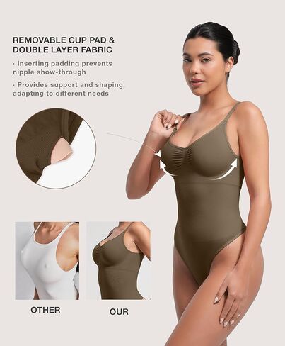 Lover-Beauty Shapewear Bodysuit for Women Tummy Control Seamless Sculpting Snatched Waist Thong Bodysuit with Removable Pads in Kuwait
