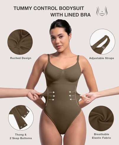 Lover-Beauty Shapewear Bodysuit for Women Tummy Control Seamless Sculpting Snatched Waist Thong Bodysuit with Removable Pads in Kuwait