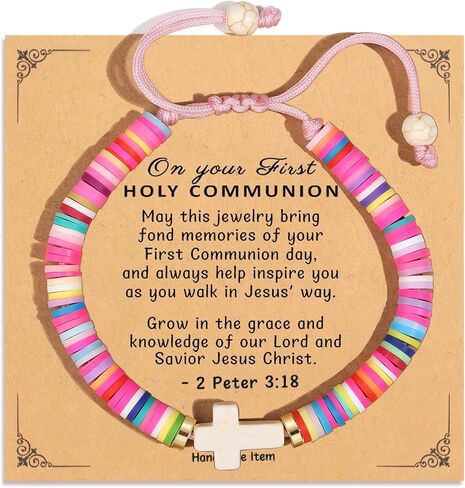 First Communion Gifts for Girls, Catholic Cross Bracelet First Holy Communion Decorations Baptism Confirmation Gifts for Daughter Granddaughter Niece Goddaughter in Saudi Arabia