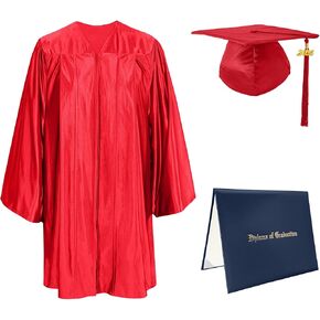 Shiny Kindergarten Red Graduation Gown Cap Tassel with 2025 Year Charm Size 30(3'9"-3'11") and Diploma Cover