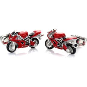 Super Sport Motorcycle Cufflinks with Spinning Wheels. Hand Painted Red Enamel Colors. For Business, Wedding, Gift CU-1750RED