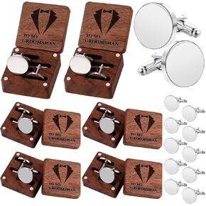 6 Pairs Wedding Gifts Cufflinks Mens Stainless Steel Cufflinks Silver Cuff Links with Engraved Walnut Wood Gift Box Bridesman Proposal Gifts Bridesman Gift for Bridegroom Best Friend Man