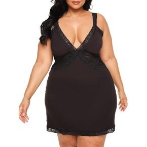 Adore Me Primrose Slip - Slip Dress Lingerie with Lined Cups, Mesh & Lace Slip with Adjustable Straps, Black Slip Dress for Women, XL