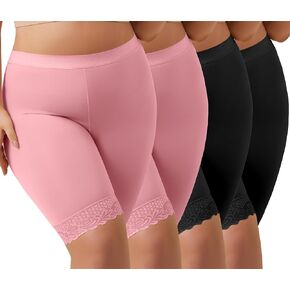 Zimi 4Pack Plus Size Womens Slip Shorts for Under Dresses Anti-Chafing Lace Trim Boyshorts Mid Thigh Underwear Panties L-4XL
