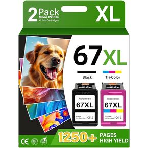 استبدال خراطيش الحبر المتوافقة مع TOKYOINK لحزمة التحرير والسرد HP 67XL عالية الإنتاجية باللون الأسود لطابعة 2700 2700e 2755e 2755 4155 4155e 6055e 6455e 6400 6055 6452 6458 6475 (عبوتان، أسود، ثلاثي الألوان)