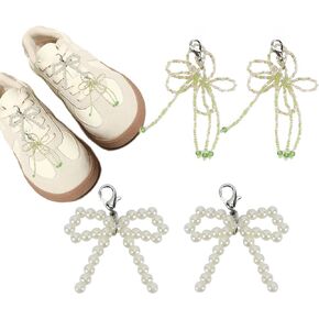 4 PCS Pearl Bowknot Shoe Charms for Sneakers ، y2kpearl bow accessories for sneaker ، presh ، backpack ، procbag ، make المجوهرات