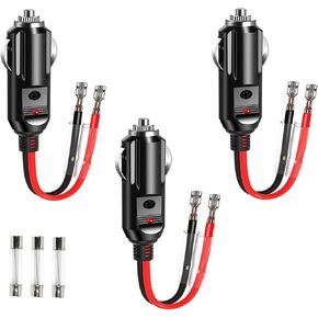 موصل محول قابس أخف سجائر 12 فولت ، 3 حزمة 16AWG سلك المقبس الذكور الثقيل ، فتيل 15A ، للسيارة