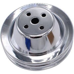 1 PC SHLPDFM Pulley Chrome Polished Silver Steel SWP 5/8" Double-Groove Short Water Pump Pulley Compatible with Small Block Chevy SBC 262 265 267 283 302 305 307 327 350 400